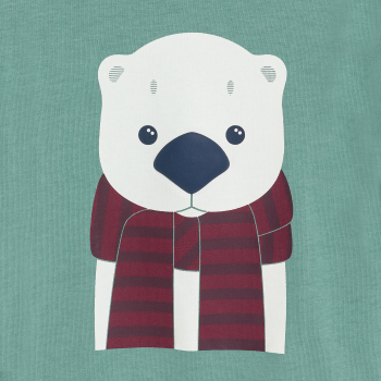 تيشيرت بأكمام طويلة برسمة دب باللون الأخضر للأولاد الصغار